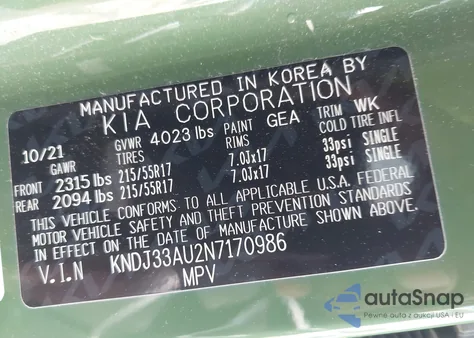 2022 Kia Soul Ex из США, поврежденный, VIN KNDJ33AU2N7170986